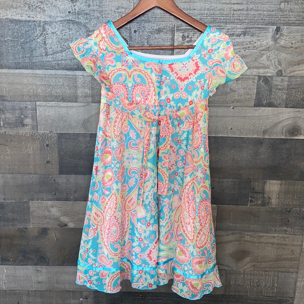 Blue with Floral Pink Vanilla Dress